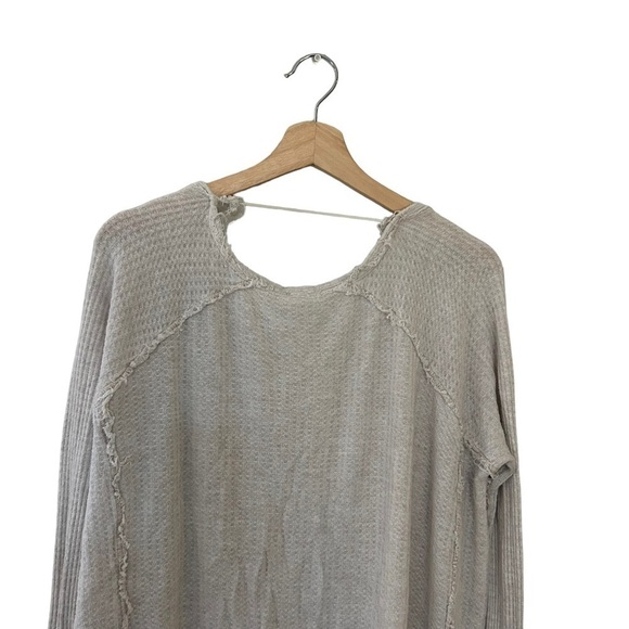 FREE People Shirt Womens Small Laguna Thermal V Neck Relaxed Boho Casual Tan - Picture 7 of 10